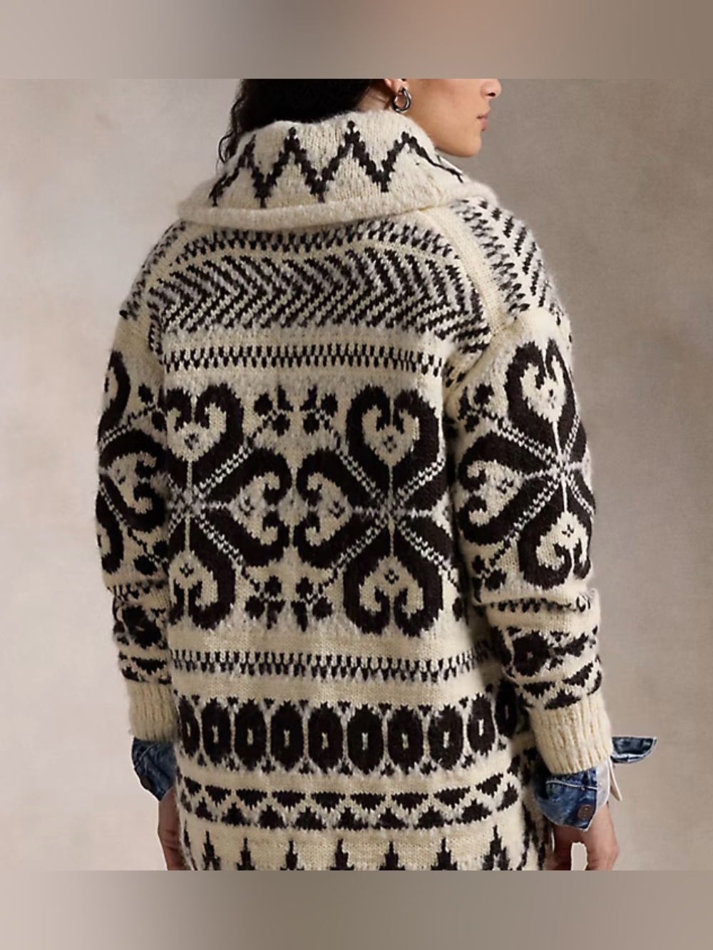 Polo Ralph Lauren Wool Blend Shawl Collar Cardigan Cream Brown Sz Large NWT - Picture 3 of 9